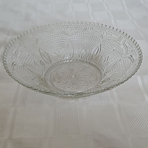 Clear Glass Floral Fruit Bowl 11"-11" - Picture 1 of 16